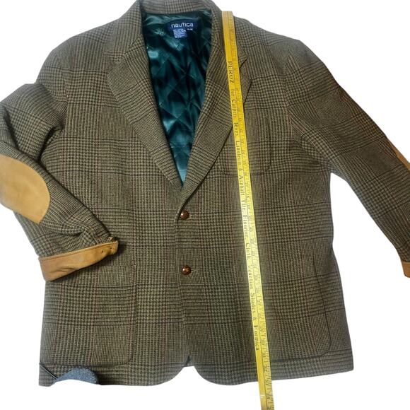 Vintage Nautica Wool Blazer Sport Coat Mens XL  Brown Herringbone Elbow Patch - Picture 5 of 13
